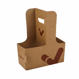 Custom Biodegradable Kraft Two Cup Drink Carrier