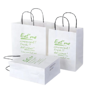 Wholesale Disposable Large White Kraft Take Away Paper Food Carrier Bags