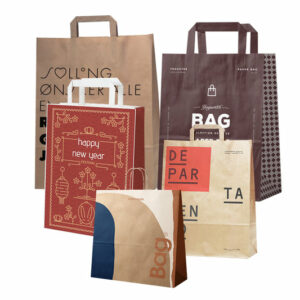Wholesale Sustainable Flat Handle Take Away Paper Bags