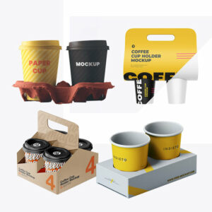 Custom Logo Recyclable Branded Paper Takeaway Coffee Cup Trays